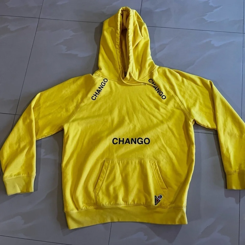 Hoodies chango sweater yellow Cotton one big pocket tie hoodie